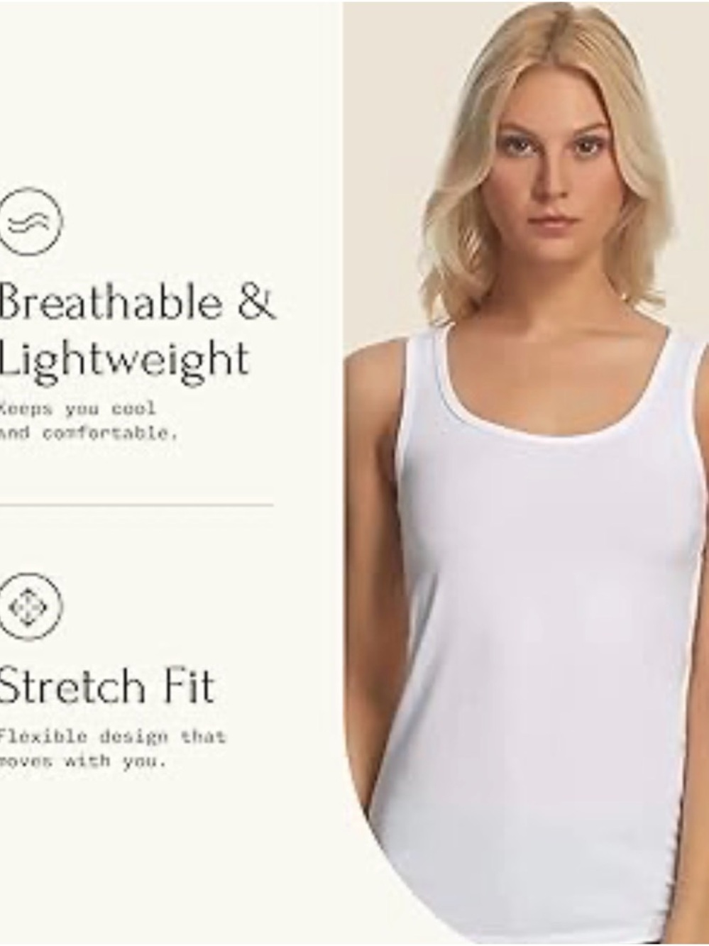 🌸. Felina White Tank Top - Scoop Neck Lightweight Stretch